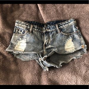 Distressed jean shorts